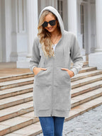 Women Long Fleece Winter Jacket Sherpa Lined Coat