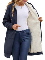Women Long Fleece Winter Jacket Sherpa Lined Coat
