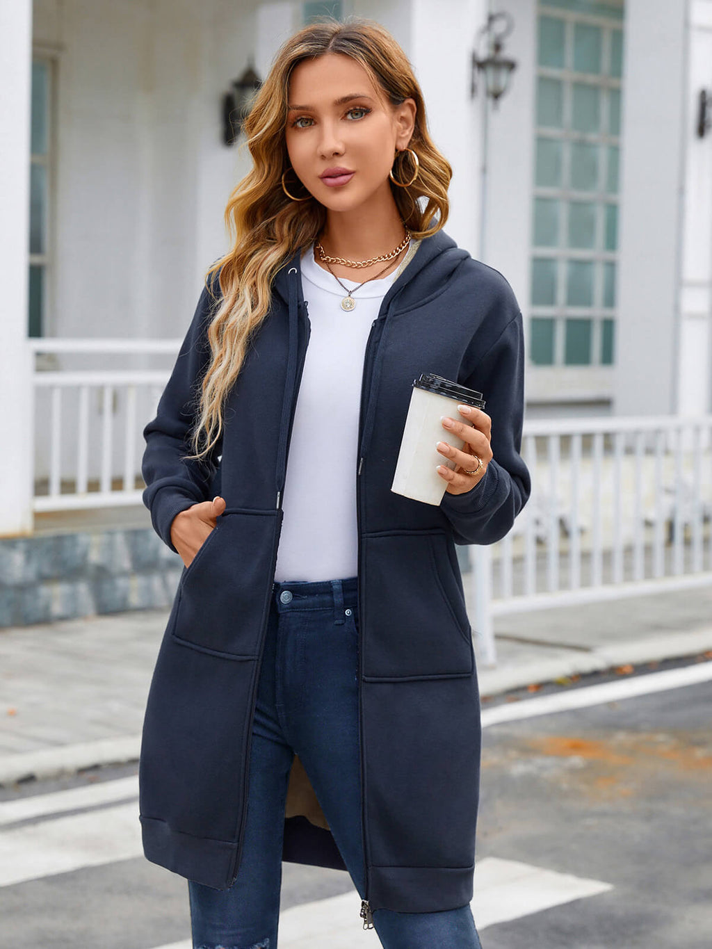 Women Long Fleece Winter Jacket Sherpa Lined Coat