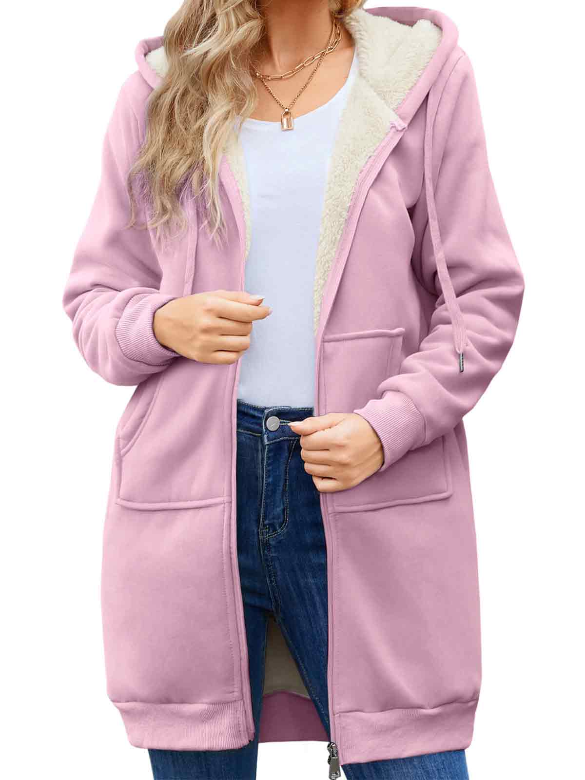 Women Long Fleece Winter Jacket Sherpa Lined Coat