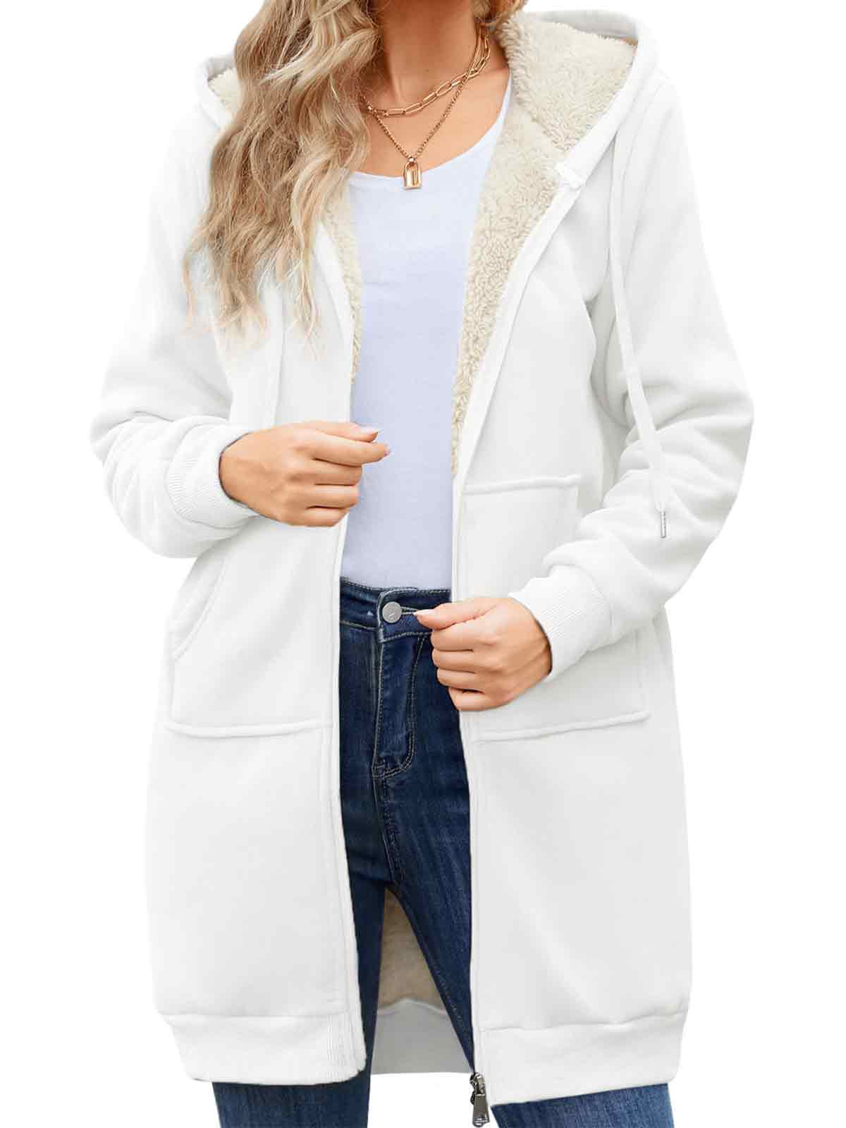 Women Long Fleece Winter Jacket Sherpa Lined Coat