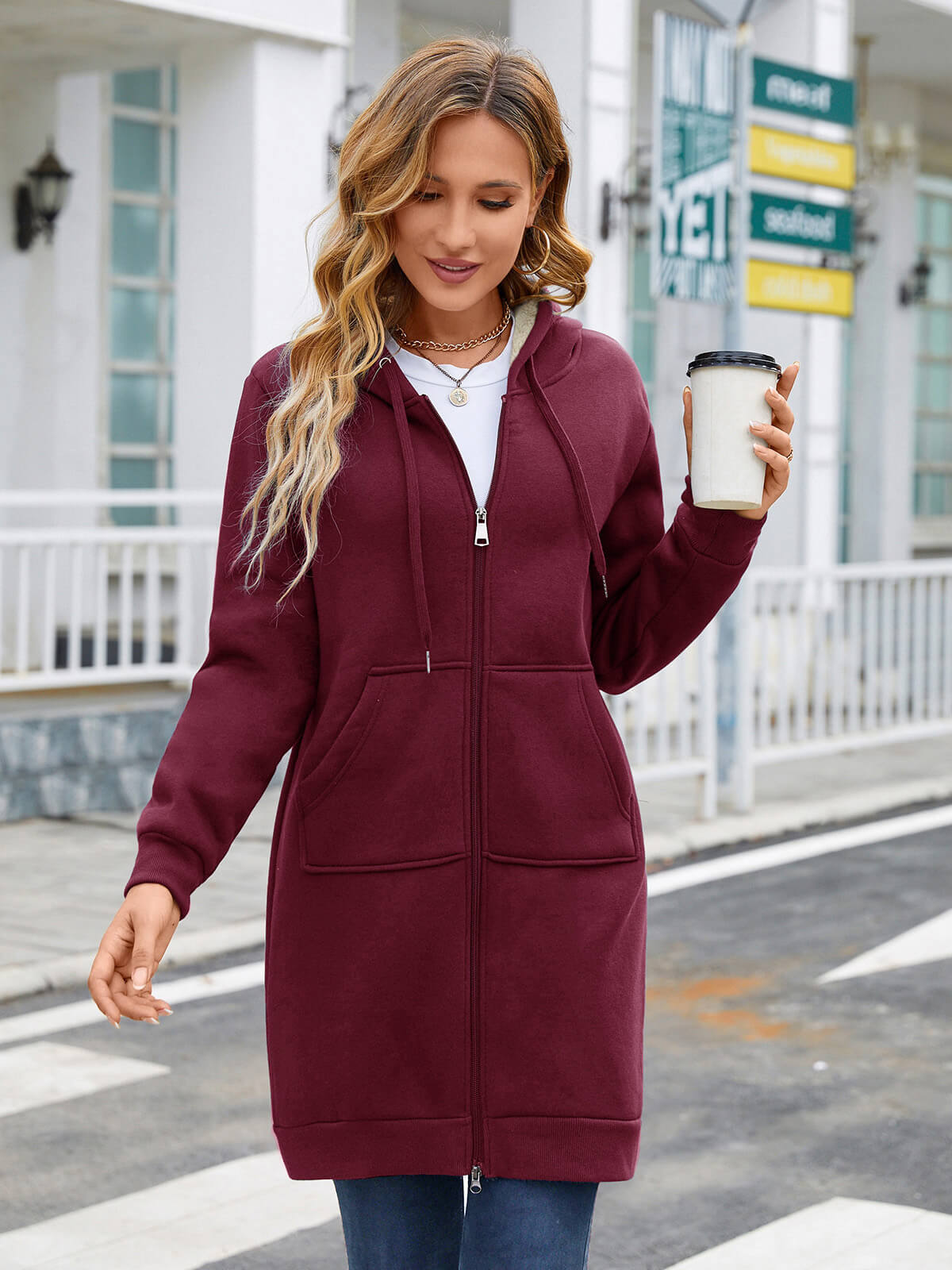 Women Long Fleece Winter Jacket Sherpa Lined Coat