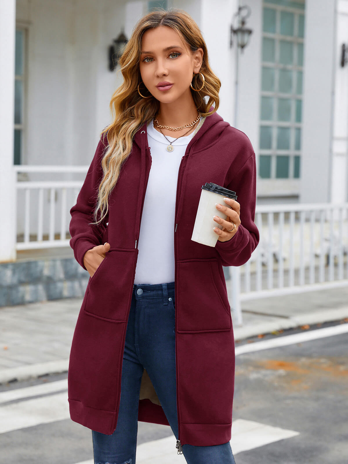 Women Long Fleece Winter Jacket Sherpa Lined Coat