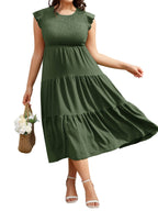 Women Casual Smocked Tiered Midi Dress
