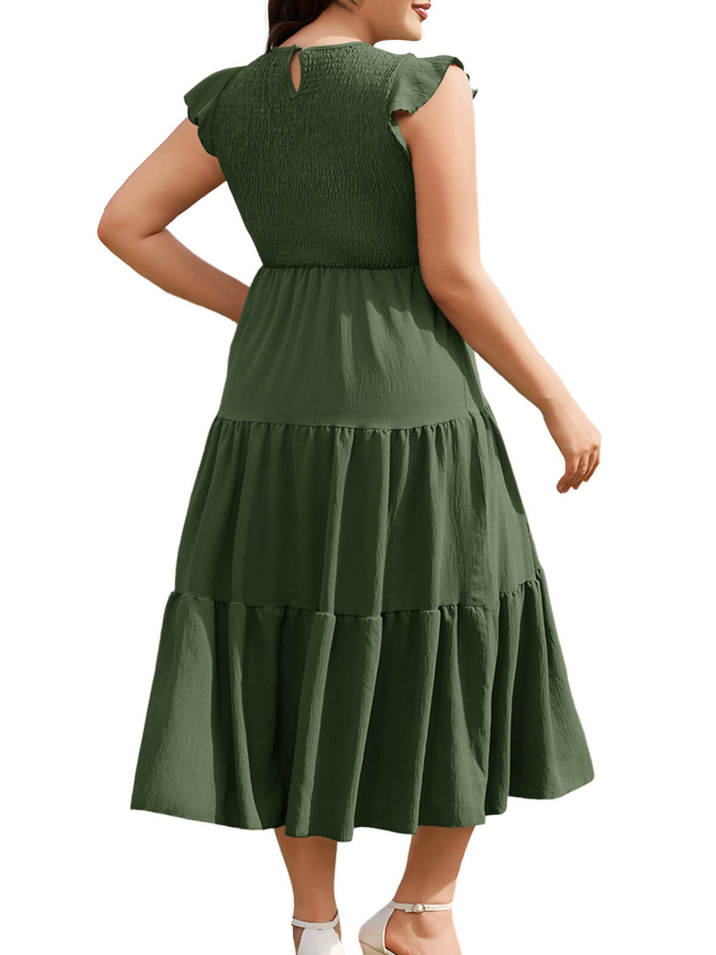 Women Casual Smocked Tiered Midi Dress