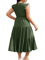 Women Casual Smocked Tiered Midi Dress