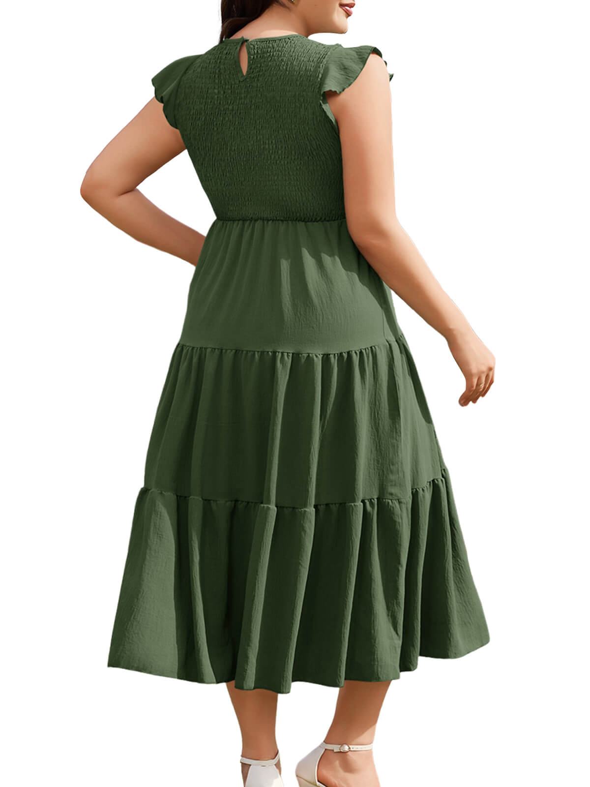 Women Casual Smocked Tiered Midi Dress