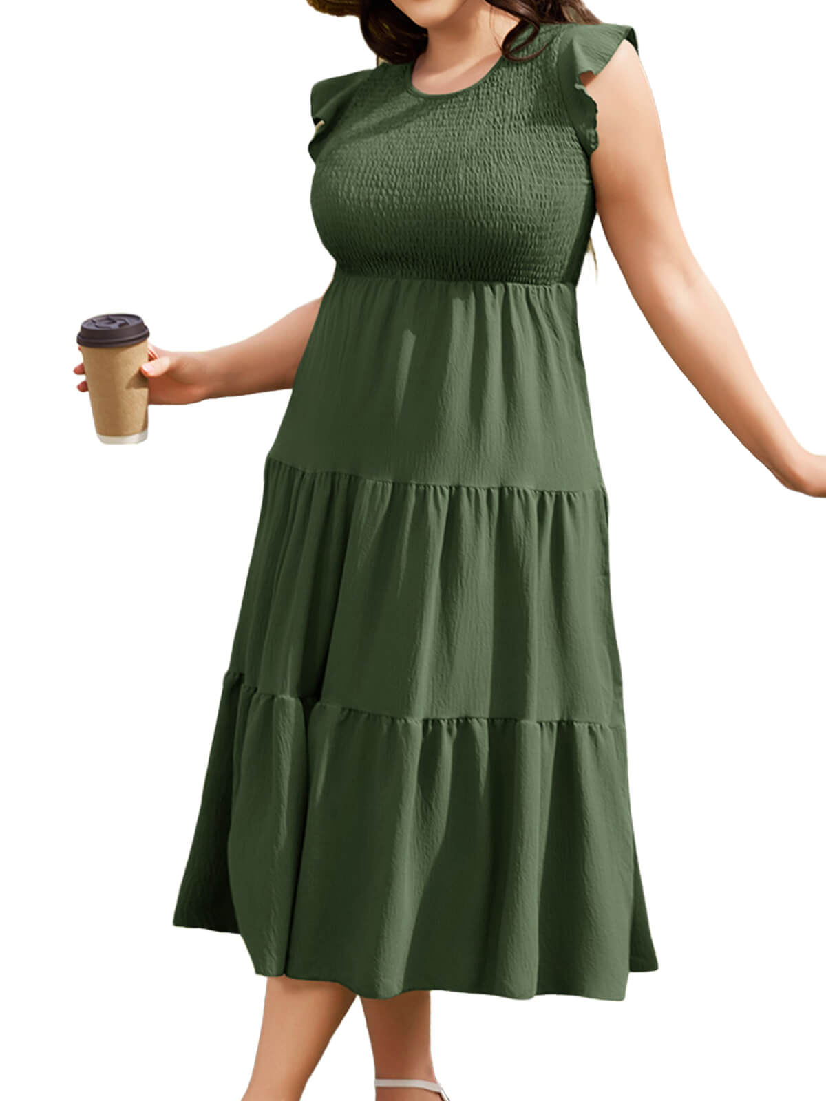 Women Casual Smocked Tiered Midi Dress