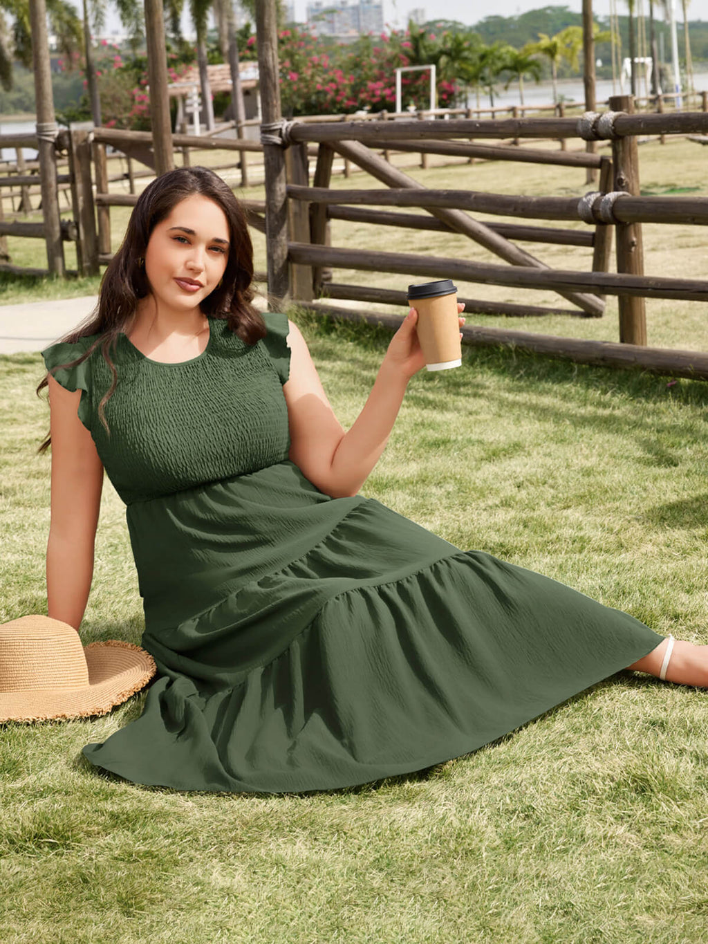 Women Casual Smocked Tiered Midi Dress
