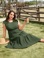 Women Casual Smocked Tiered Midi Dress
