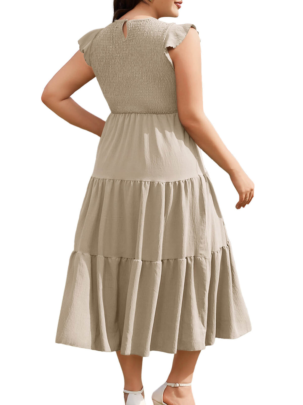 Women Casual Smocked Tiered Midi Dress