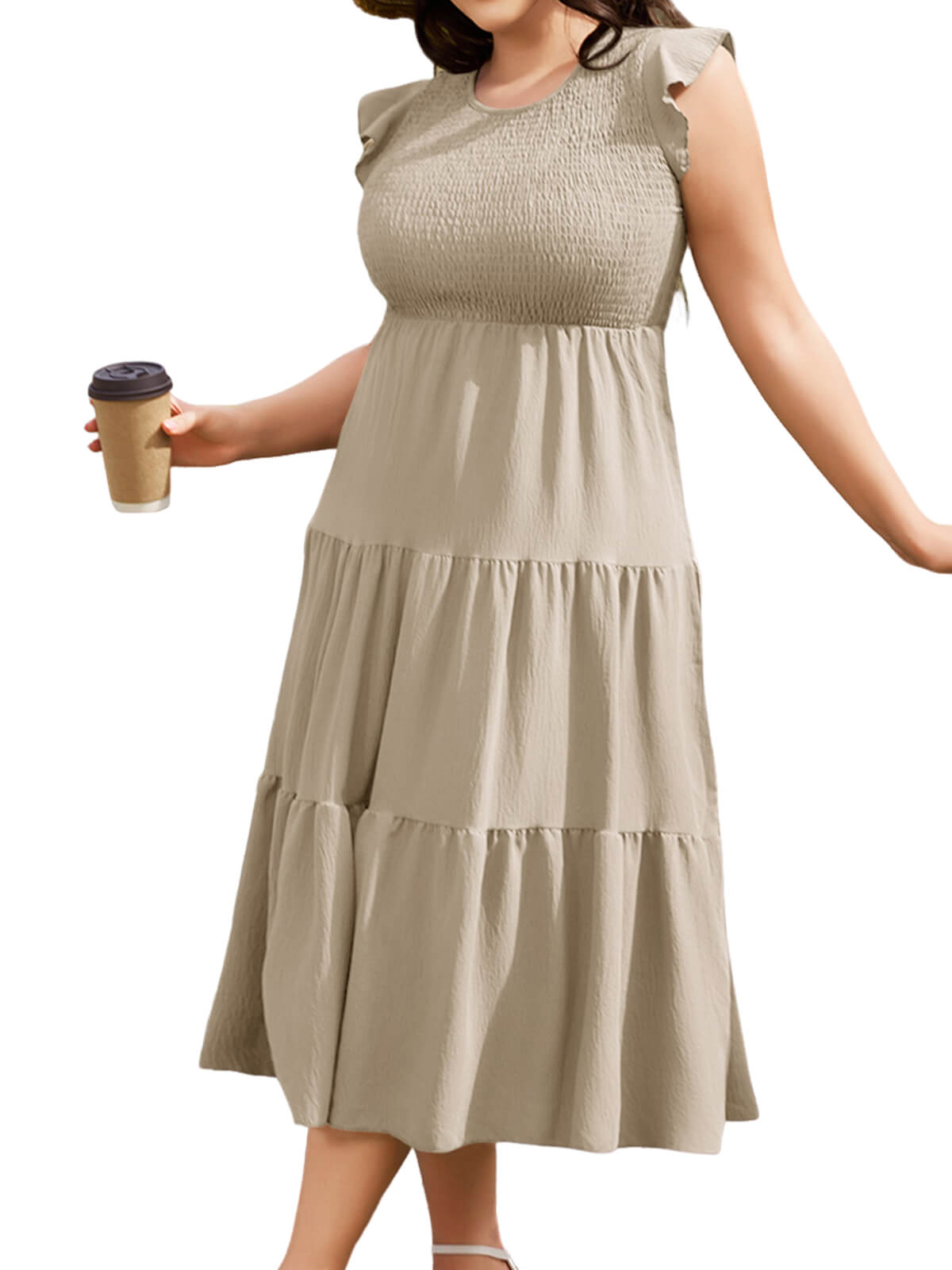 Women Casual Smocked Tiered Midi Dress