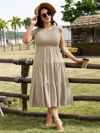 Women Casual Smocked Tiered Midi Dress