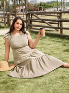 Women Casual Smocked Tiered Midi Dress