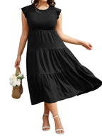Women Casual Smocked Tiered Midi Dress