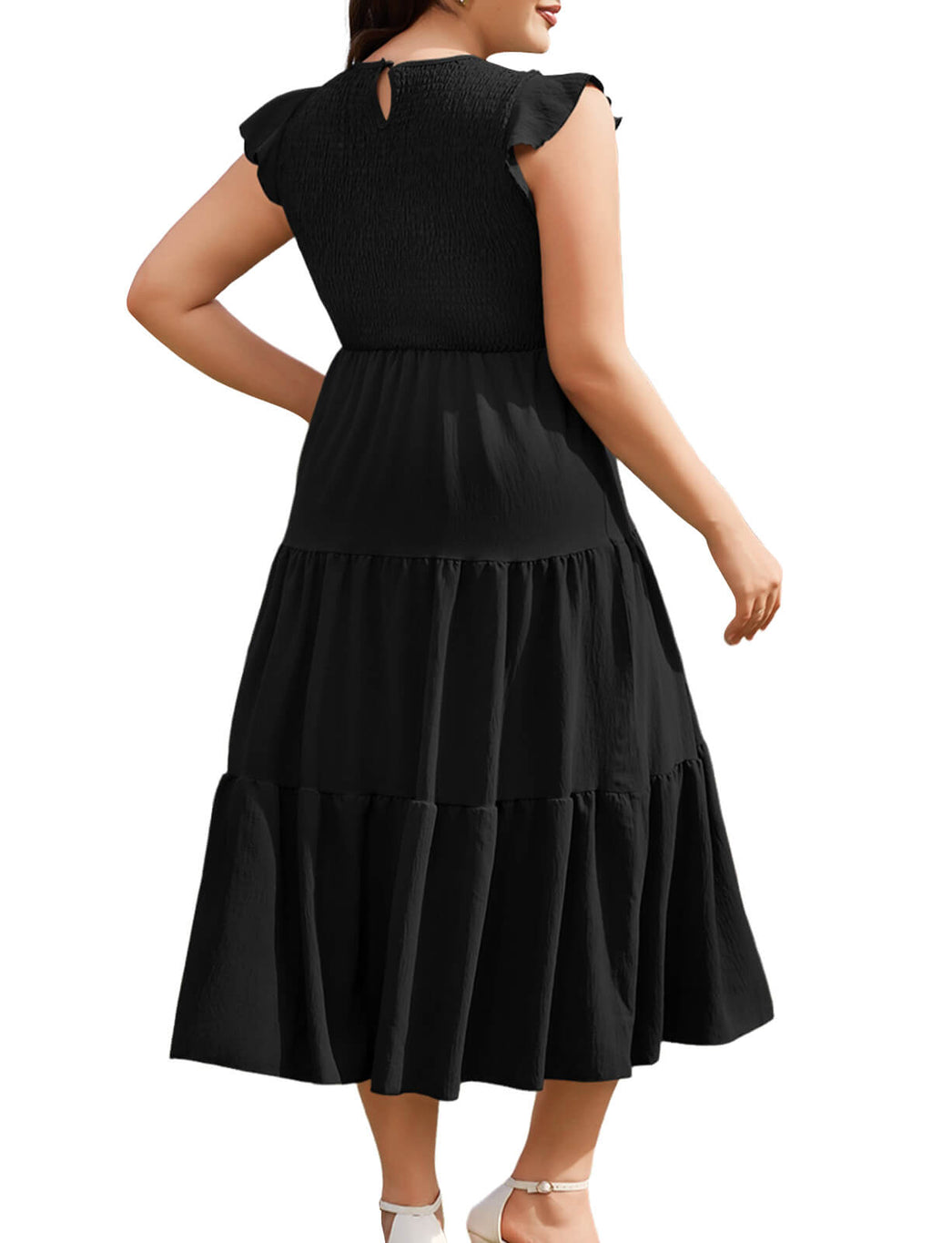 Women Casual Smocked Tiered Midi Dress