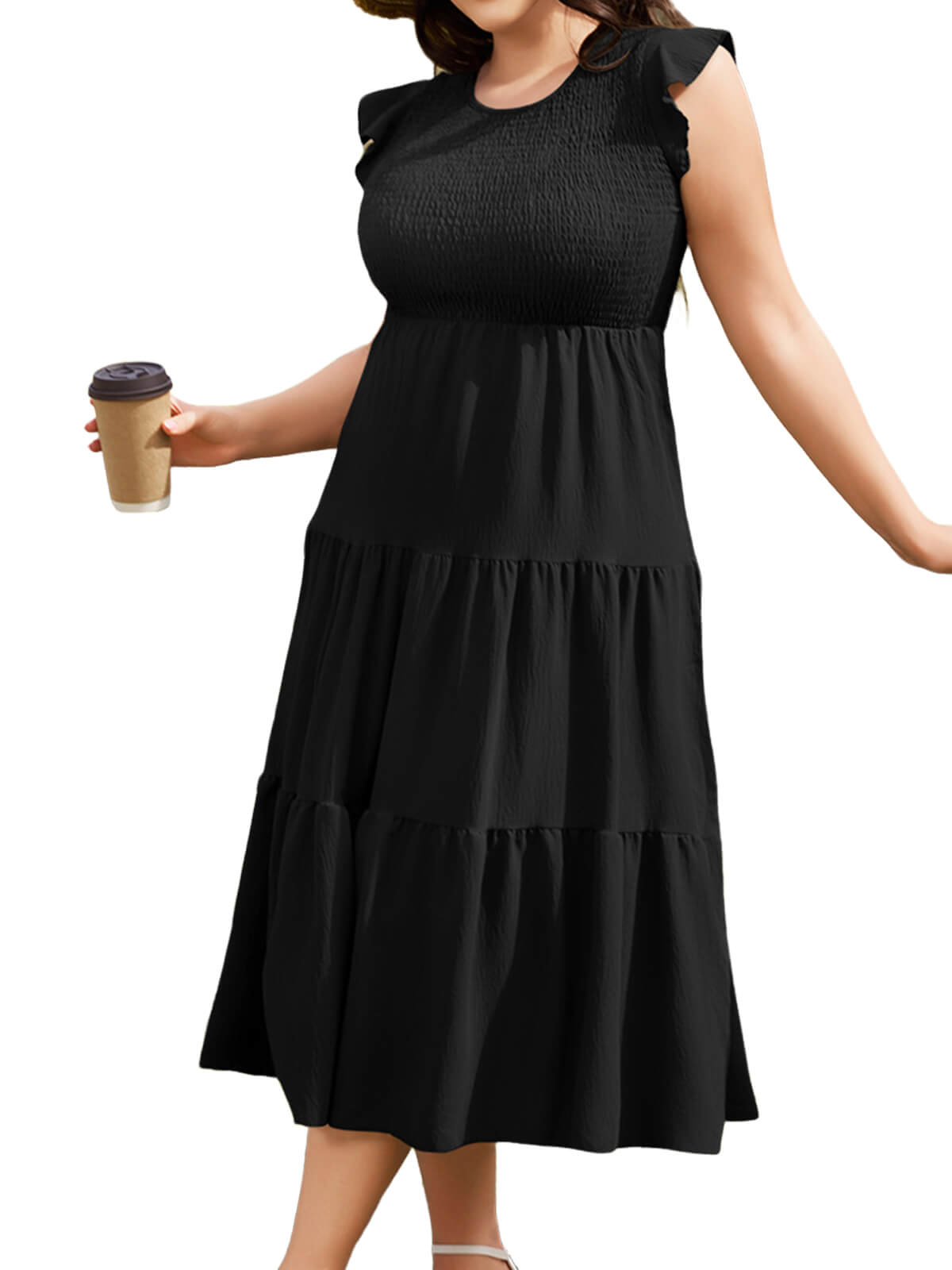 Women Casual Smocked Tiered Midi Dress