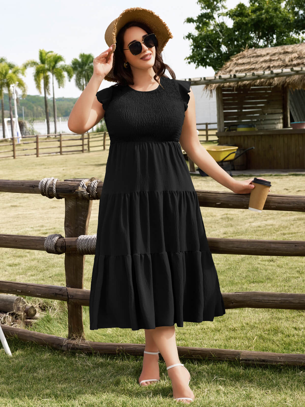 Women Casual Smocked Tiered Midi Dress