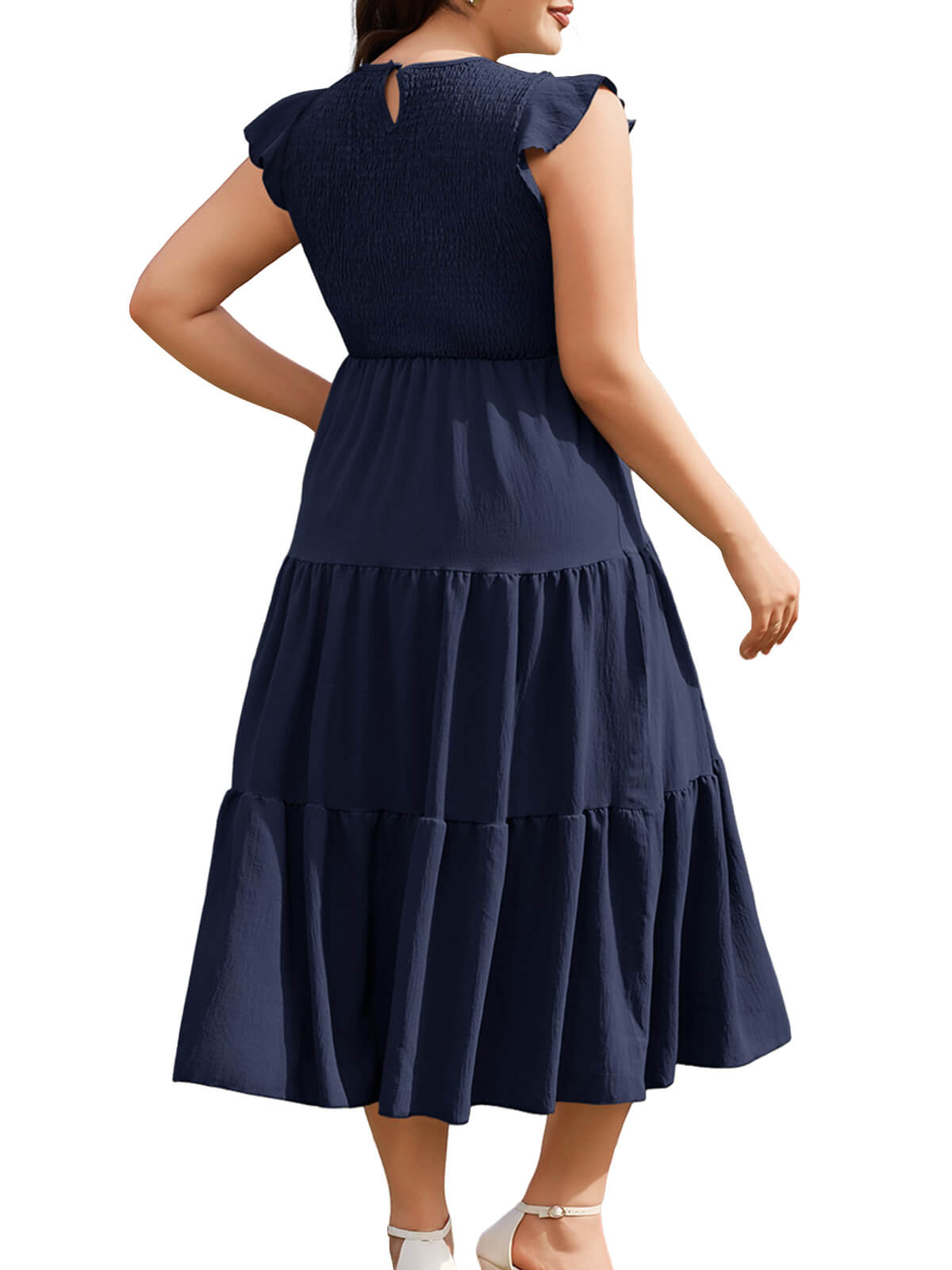 Women Casual Smocked Tiered Midi Dress