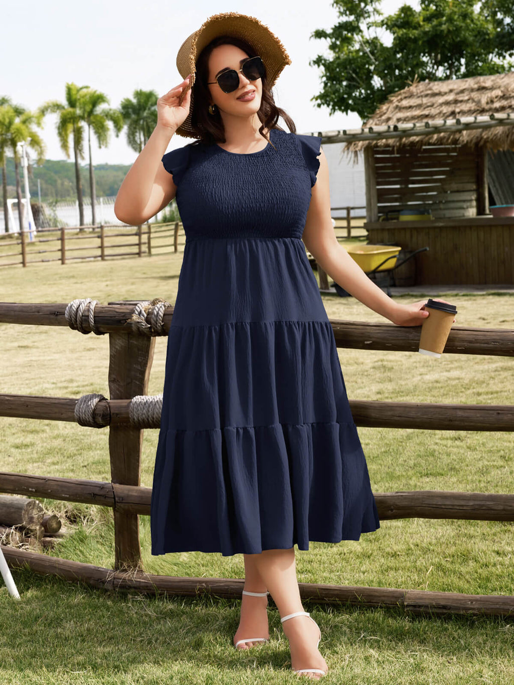 Women Casual Smocked Tiered Midi Dress