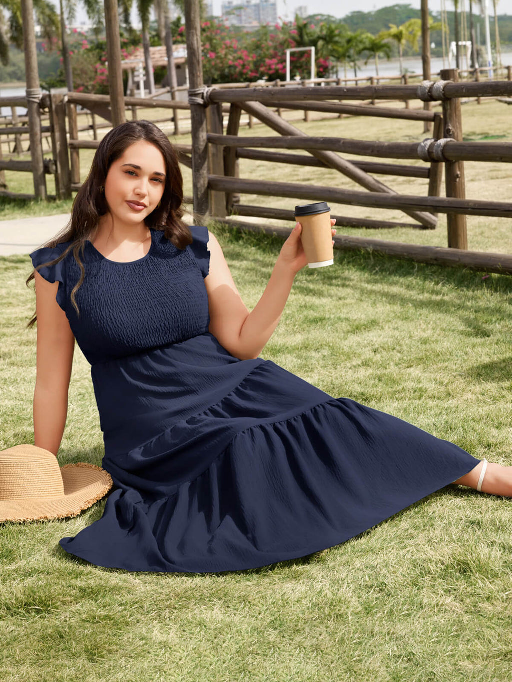 Women Casual Smocked Tiered Midi Dress