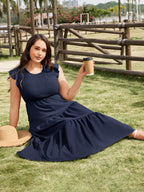 Women Casual Smocked Tiered Midi Dress