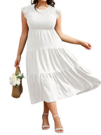 Women Casual Smocked Tiered Midi Dress