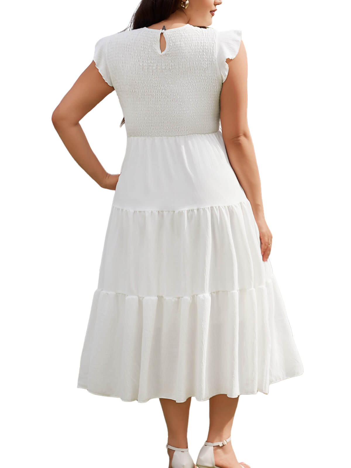 Women Casual Smocked Tiered Midi Dress