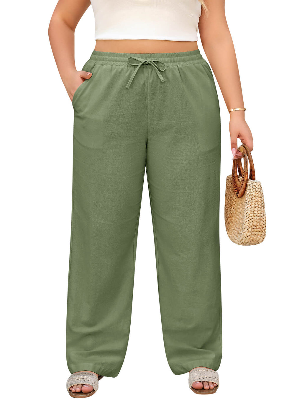Women’s Linen Palazzo Trousers with Pockets