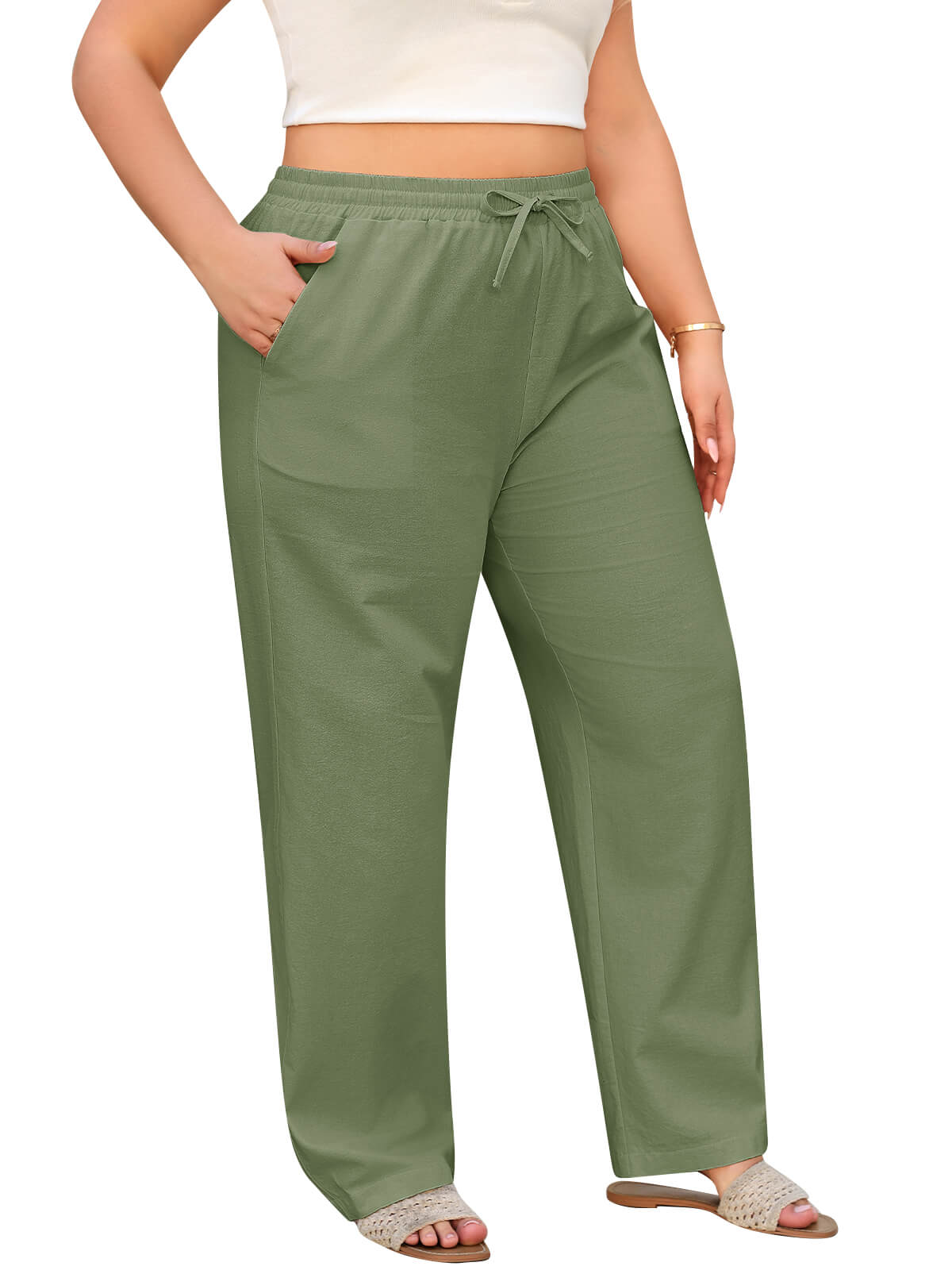 Women’s Linen Palazzo Trousers with Pockets