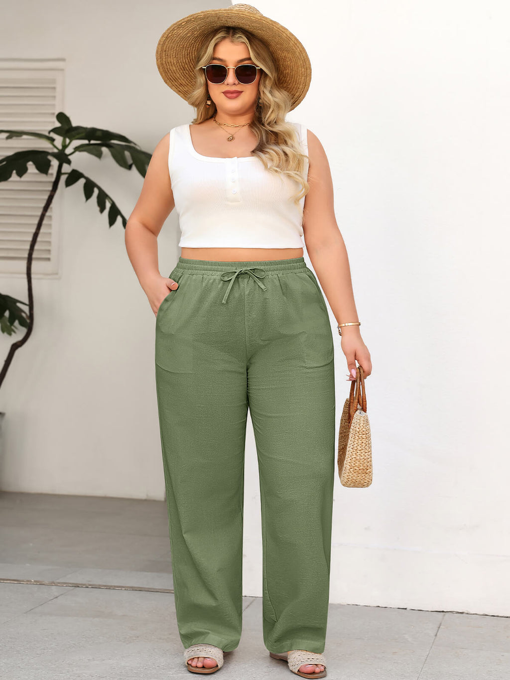 Women’s Linen Palazzo Trousers with Pockets