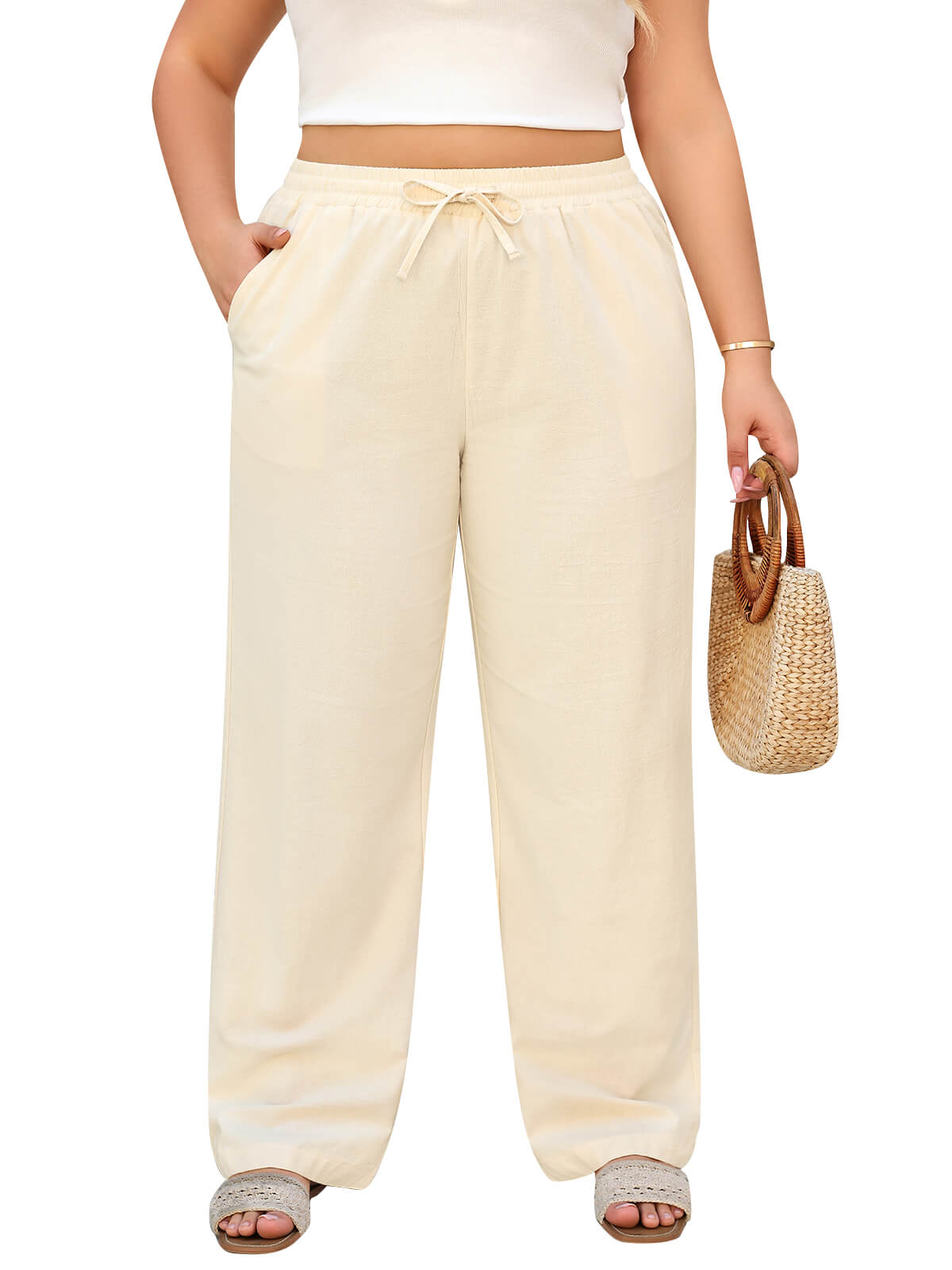Women’s Linen Palazzo Trousers with Pockets