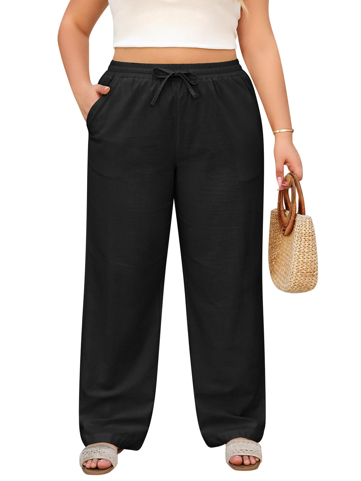 Women’s Linen Palazzo Trousers with Pockets
