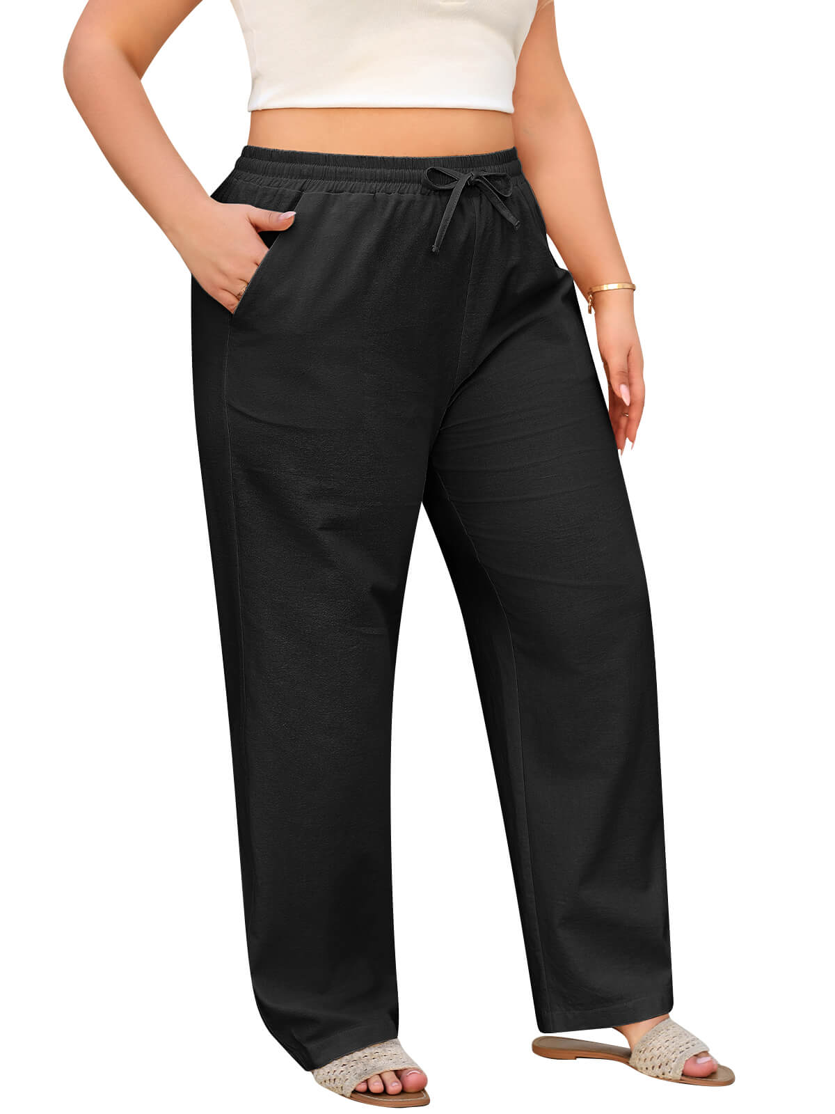 Women’s Linen Palazzo Trousers with Pockets