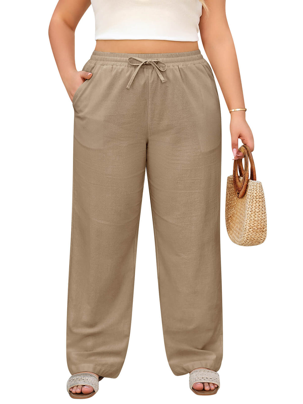 Women’s Linen Palazzo Trousers with Pockets