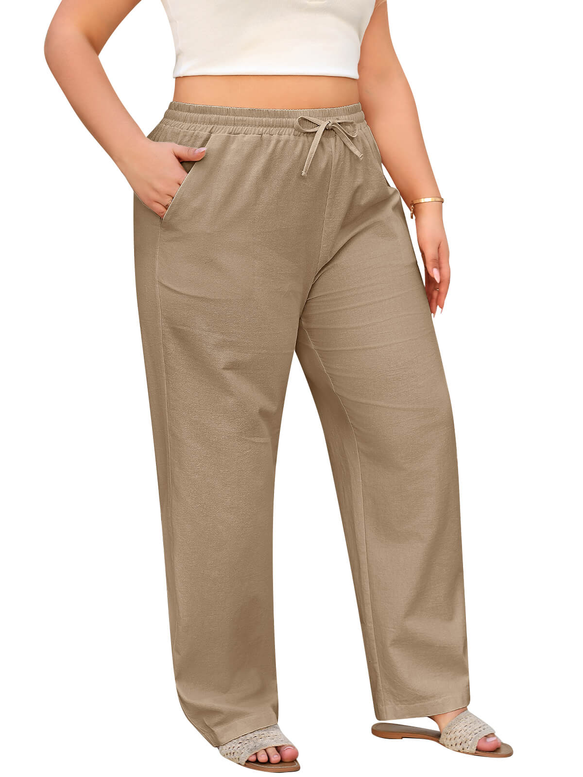 Women’s Linen Palazzo Trousers with Pockets