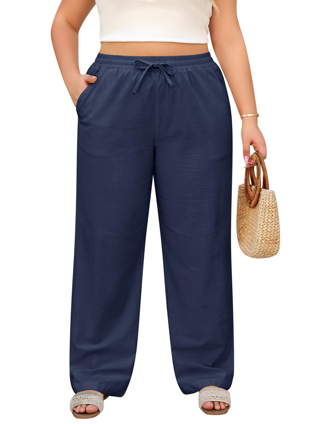 Women’s Linen Palazzo Trousers with Pockets