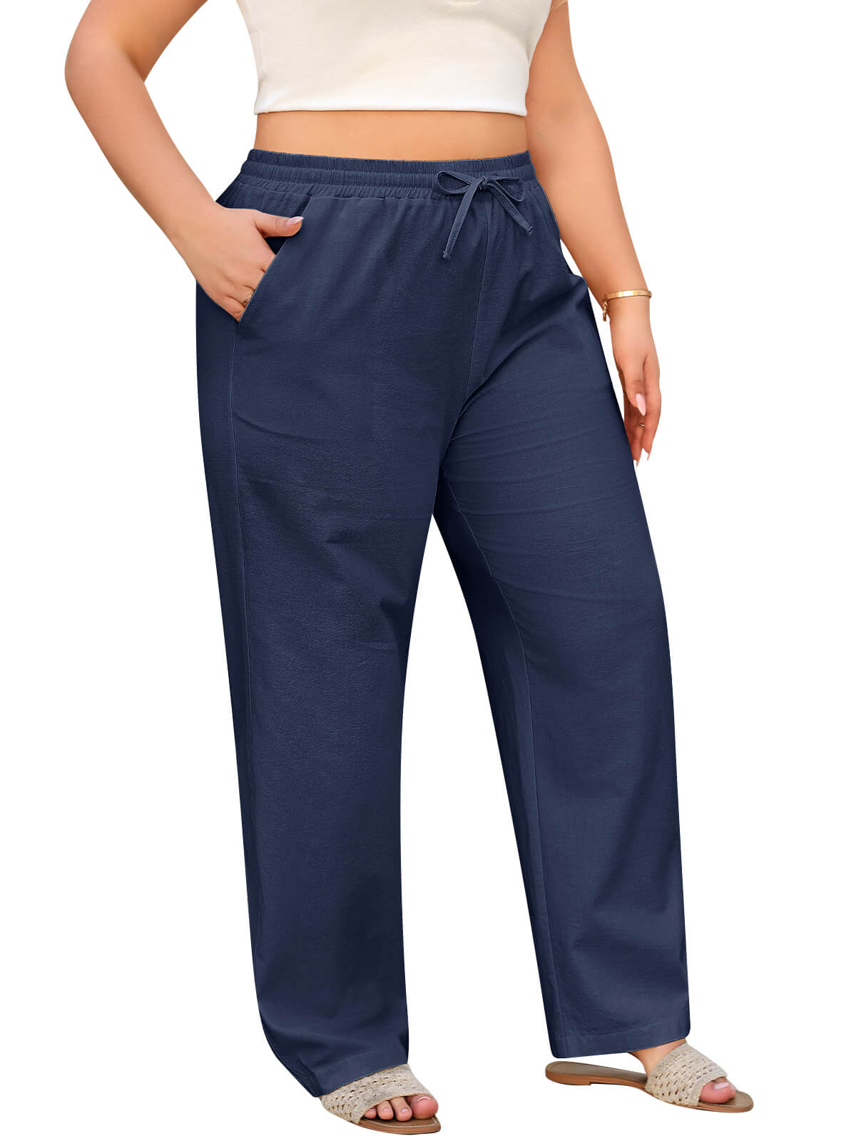 Women’s Linen Palazzo Trousers with Pockets