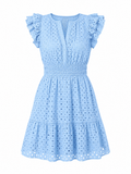 LIVORA Women's Eyelet Mini Dress | V Neck Ruffle Sleeve Fit and Flare Sundress
