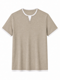 LIVORA Men's Color Block Henley Shirt | Short Sleeve Regular Fit