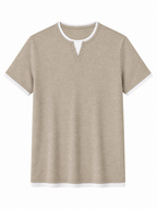 LIVORA Men's Color Block Henley Shirt | Short Sleeve Regular Fit