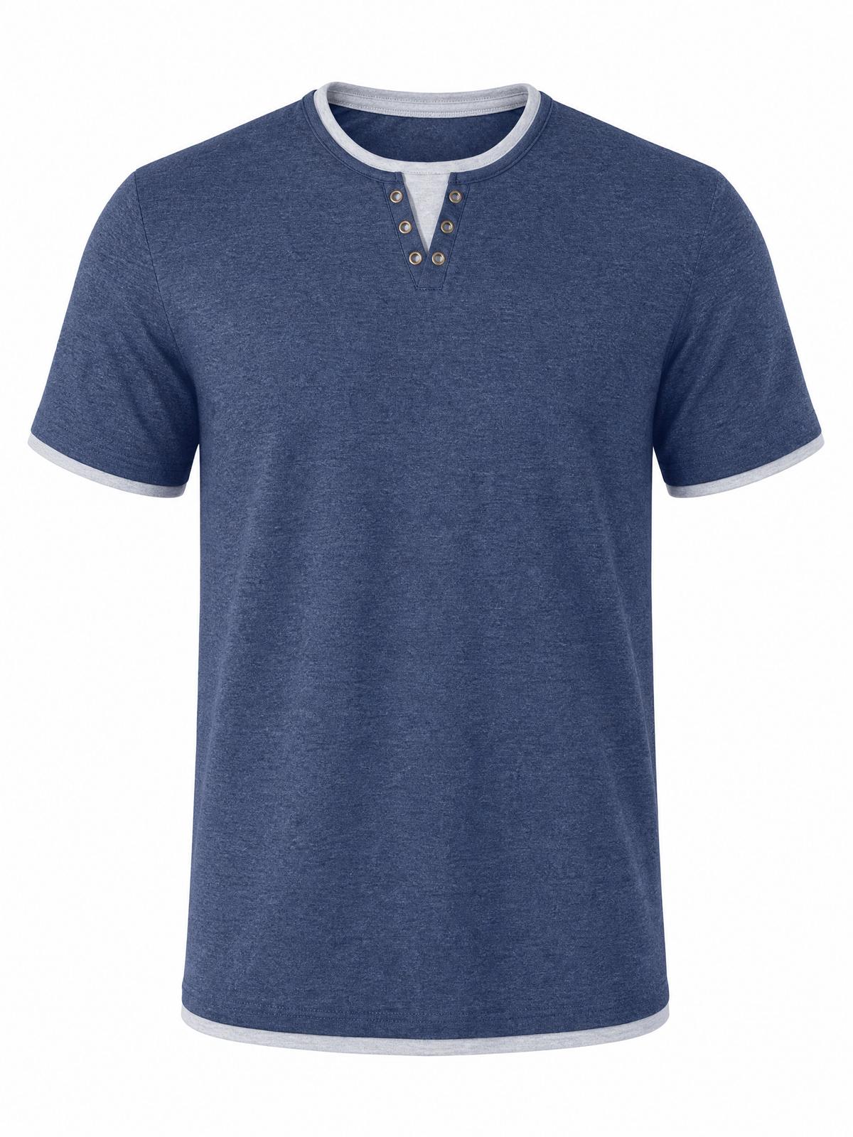 LIVORA Men's Color Block Henley Shirt | Short Sleeve Regular Fit