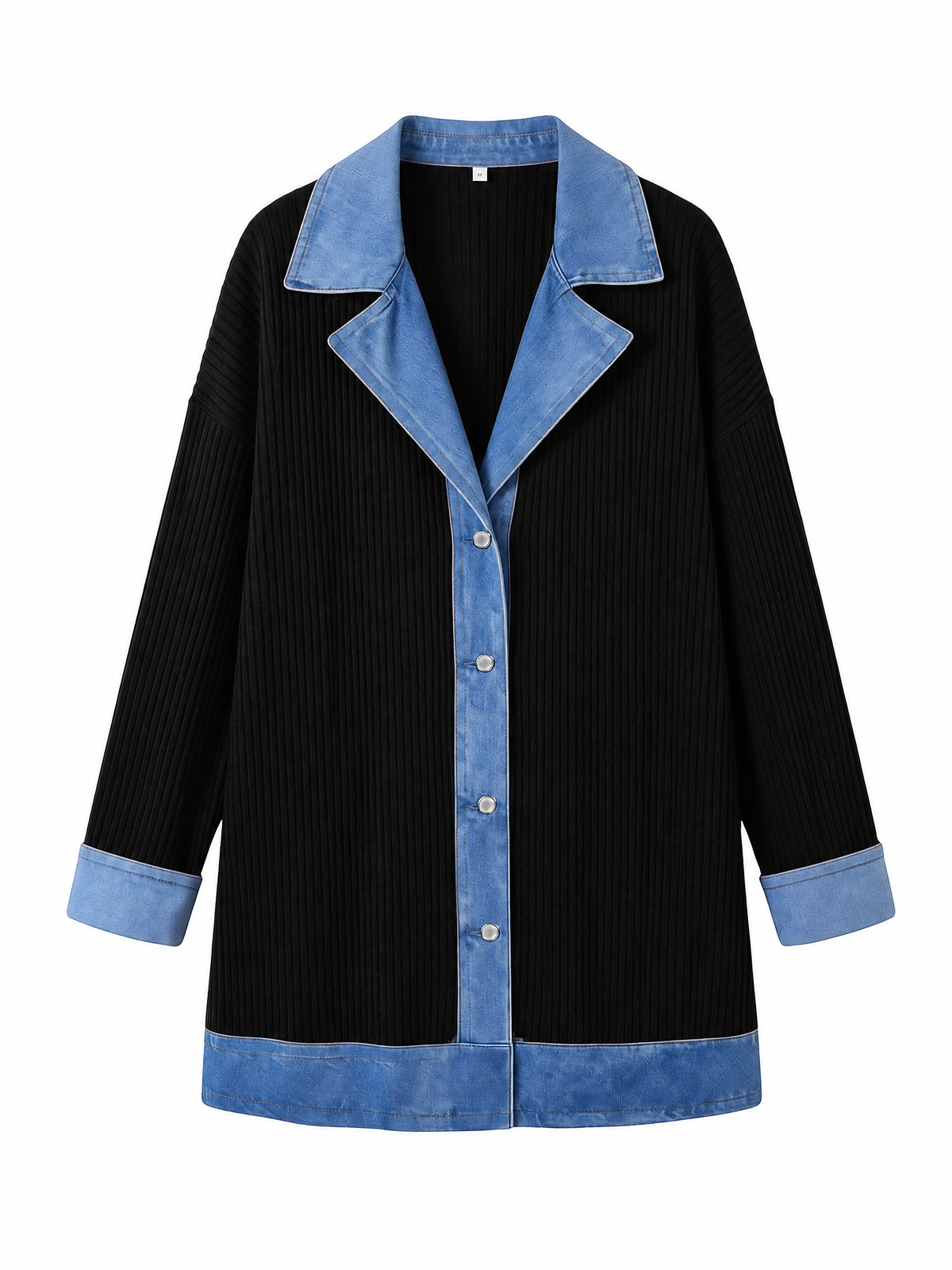 LIVORA Women's Corduroy Shacket | Denim Patchwork Button-Down Jacket