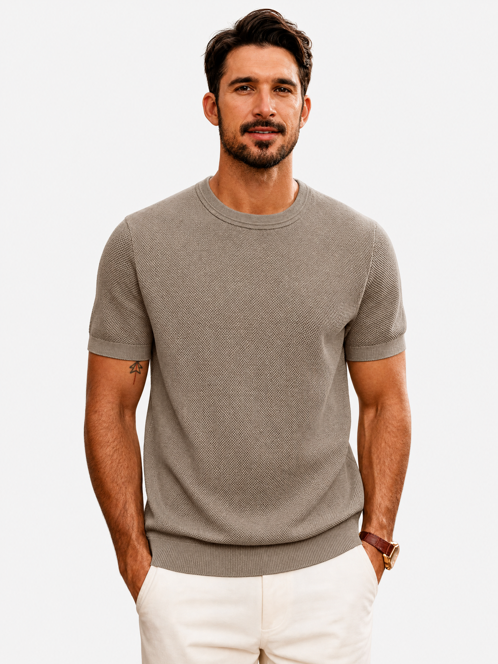 LIVORA Men's Textured Knit T-Shirt | Short Sleeve Stretch Crewneck