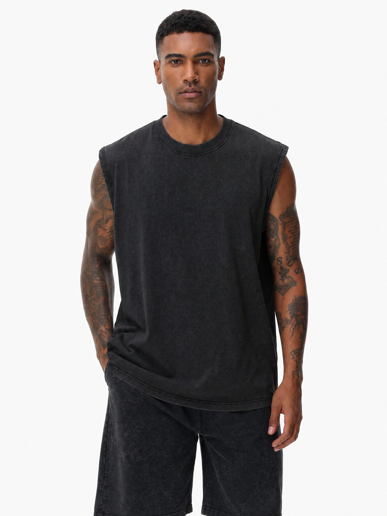 LIVORA Men's Washed Cotton Muscle Tank | Sleeveless Casual T-Shirt