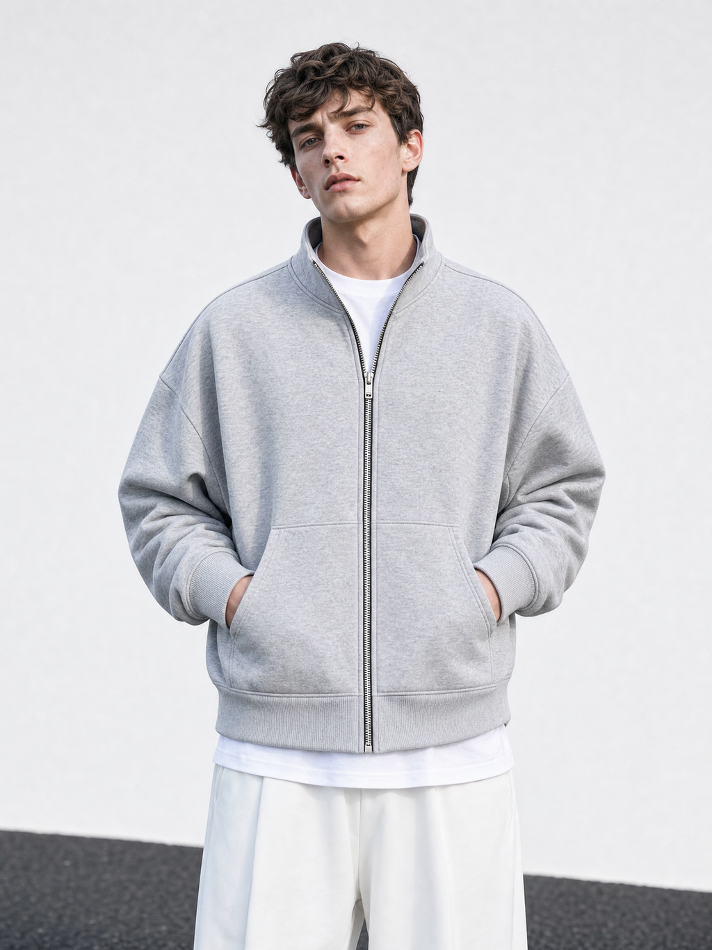 LIVORA Men's Mock Neck Zip-Up Sweatshirt | Lightweight Fleece Track Jacket