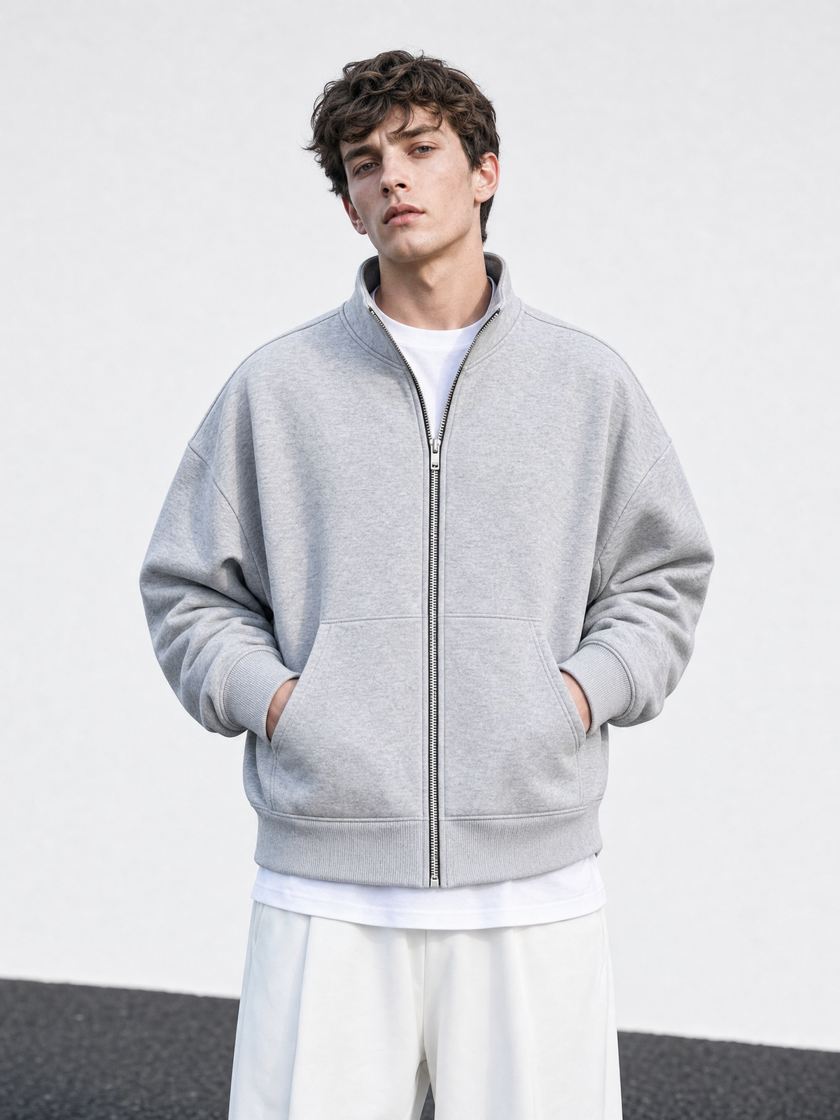 LIVORA Men's Mock Neck Zip-Up Sweatshirt | Lightweight Fleece Track Jacket