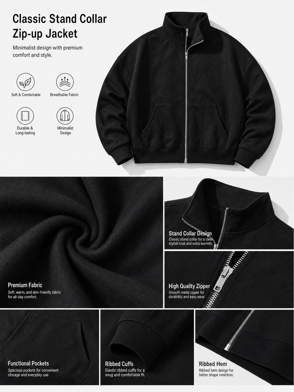 LIVORA Men's Mock Neck Zip-Up Sweatshirt | Lightweight Fleece Track Jacket