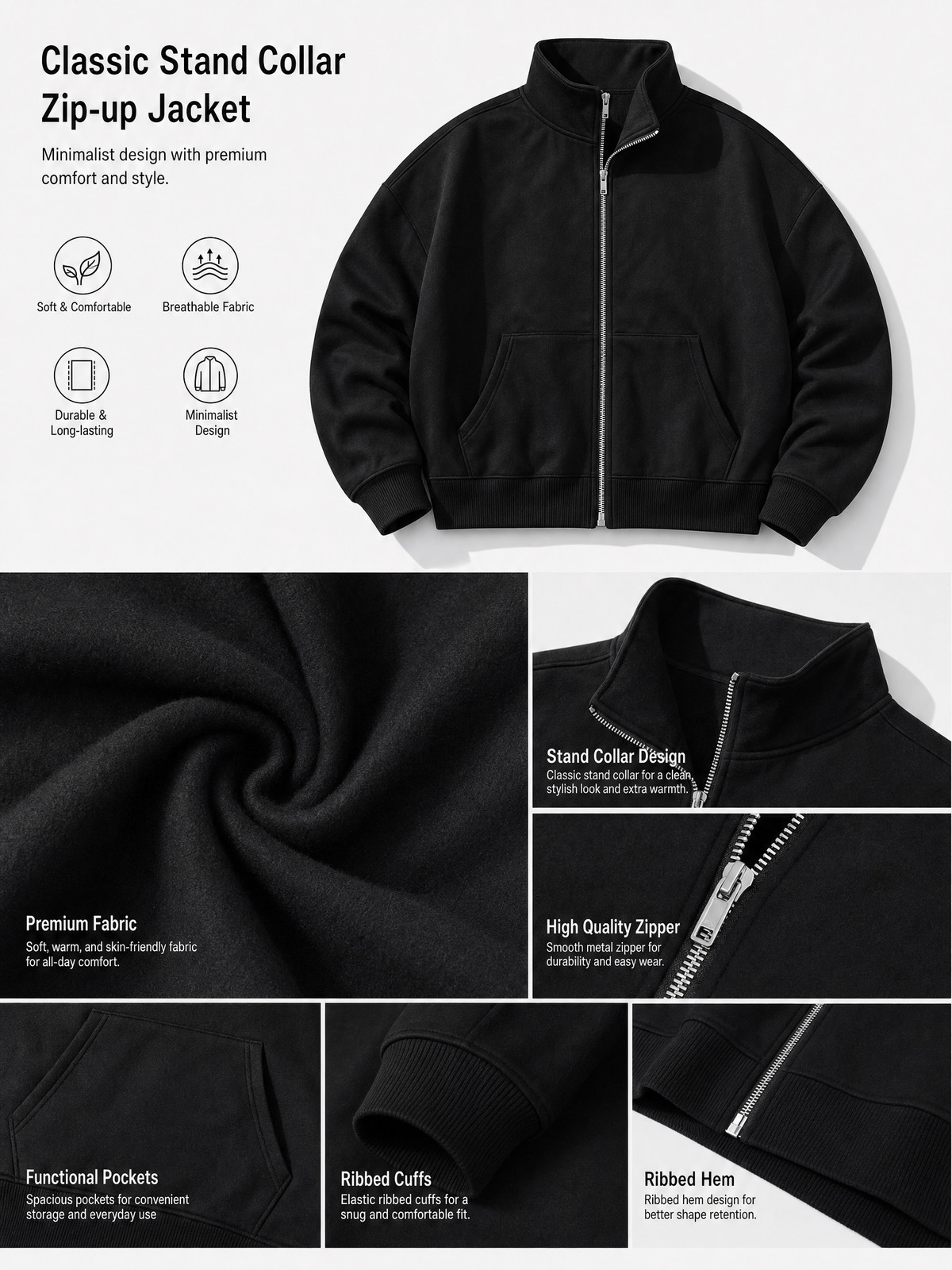LIVORA Men's Mock Neck Zip-Up Sweatshirt | Lightweight Fleece Track Jacket