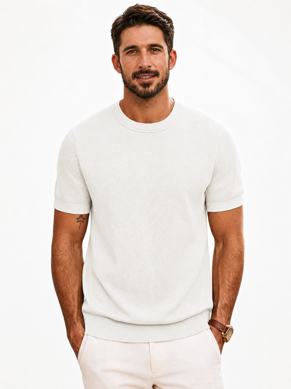 LIVORA Men's Textured Knit T-Shirt | Short Sleeve Stretch Crewneck